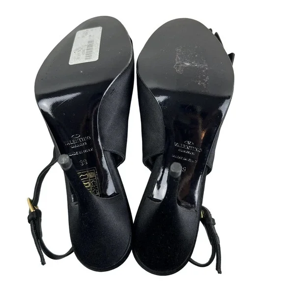 VALENTINO Garavani Candy Black Satin Bow Peep Toe Slingback Pumps - IT 39/US 9 - Picture 9 of 10